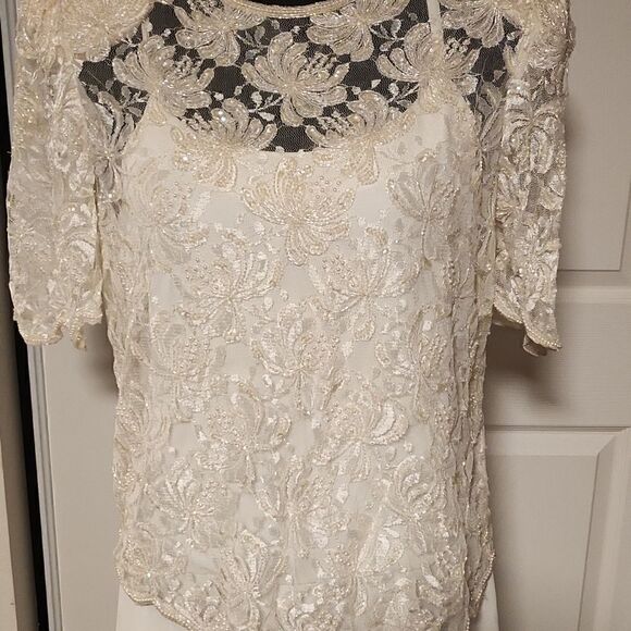 Two piece vintage wedding mother of the bride,  formal, fancy gown, dress white - Picture 2 of 13